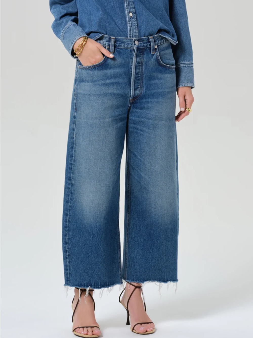 EUC Citizens of Humanity 29" Ayla Raw Hem Cropped Wide Leg Jeans High Rise $258